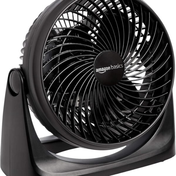 Amazon Basics Air Circulator Fan. Desk Fan for Bedroom. Home and Office. With 90-Degree Tilt Head. 3 Speed Settings. Lightweight (3 LBS). 35 Watts. Black. 11.1W x 6.3D x 10.9H