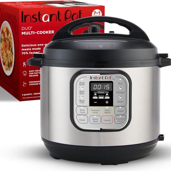 Instant Pot Duo 7-in-1 Mini Electric Pressure Cooker. Slow Rice Cooker. Steamer. Sauté. Yogurt Maker. Warmer & Sterilizer. Includes Free App with over 1900 Recipes. Stainless Steel. 3 Quart