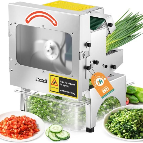Newhai 200W Commercial Vegetable Slicer Machine Electric Automatic Veggie Fruit Cutter 400lb/h with Conveyor Belt 1-35mm Thickness Adjustable for Cucumber Potato Scallion Green Bean Banana 110volt