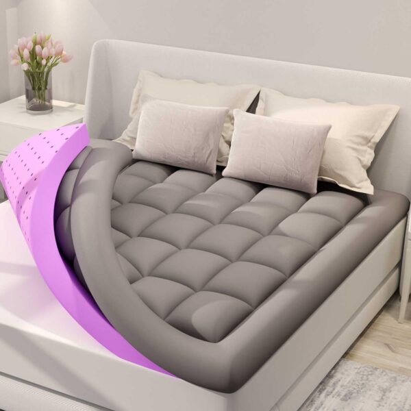 BDEUS Dual Layer 5 Inch Memory Foam Mattress Topper Queen Size. 2 Inch Gel Memory Foam Plus 3 Inch 1450 GSM Down Alternative Quilted Pillow Top Mattress Pad Cover.Dark Gray