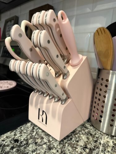 Knife Set. 15 Pcs Kitchen Knife Block Set. Enduring Razor-Sharp Japanese High Carbon Stainless Steel Chef Knife Set with Block and Sharpener. Premium Knives Set for Kitchen. Black Acacia photo review