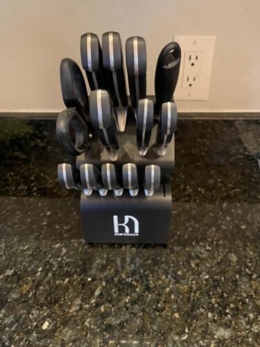 Knife Set. 15 Pcs Kitchen Knife Block Set. Enduring Razor-Sharp Japanese High Carbon Stainless Steel Chef Knife Set with Block and Sharpener. Premium Knives Set for Kitchen. Black Acacia photo review