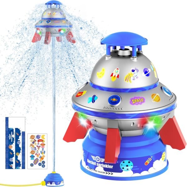 COCASES Water Sprinkler for Kids. UFO Water Rocket with Light for Kid. Outdoor Summer Kids Sprinkler Water Toy Play for Yard Backyard Pool Lawn Garden Birthday Gift for Boys Girls Ages 3-12 Year Old