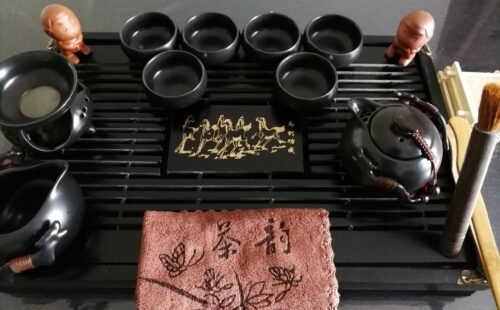 fanquare Chinese Black Ceramic Kung Fu Tea Set With Tea Tray And Small Tea Tools.Porcelain Tea Service photo review
