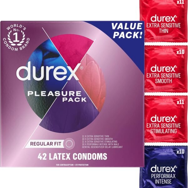 Condoms. Durex RED Extra Sensitive. Ultra Fine. Extra Lubricated Natural Rubber Latex Condoms for Men. 42 Count. FSA & HSA Eligible