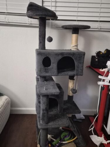 Yaheetech 54in Cat Tree. Multi-Level Cat Tower with Spacious Kitten-ear Perch. 2 Cozy Caves. Scratching Posts. Climbing Ladder. 2 Plush Balls. Durable Pet House Furniture for Indoor Kittens. Dark Gray photo review