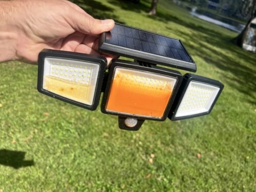 Tuffenough Solar Outdoor Lights 2500LM 210 LED Security Lights with Remote Control.3 Heads Motion Sensor Lights. IP65 Waterproof.270° Wide Angle Flood Wall Lights with 3 Modes(2 Packs) photo review