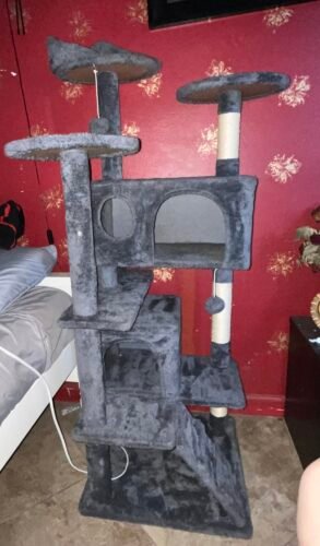 Yaheetech 54in Cat Tree. Multi-Level Cat Tower with Spacious Kitten-ear Perch. 2 Cozy Caves. Scratching Posts. Climbing Ladder. 2 Plush Balls. Durable Pet House Furniture for Indoor Kittens. Dark Gray photo review