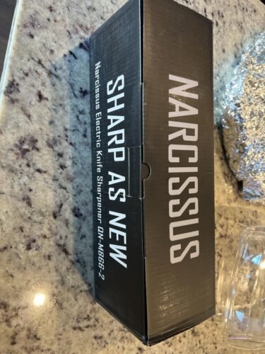 Narcissus Knife Sharpener. Professional 2 Stage Electric Knife Sharpener for Quick Sharpening & Polishing. with Scissors Sharpener and Metal Dust Collection Box. Stainless Steel. Silver photo review