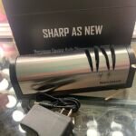 Narcissus Knife Sharpener. Professional 2 Stage Electric Knife Sharpener for Quick Sharpening & Polishing. with Scissors Sharpener and Metal Dust Collection Box. Stainless Steel. Silver photo review