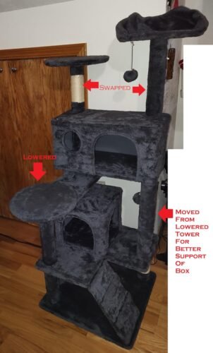 Yaheetech 54in Cat Tree. Multi-Level Cat Tower with Spacious Kitten-ear Perch. 2 Cozy Caves. Scratching Posts. Climbing Ladder. 2 Plush Balls. Durable Pet House Furniture for Indoor Kittens. Dark Gray photo review
